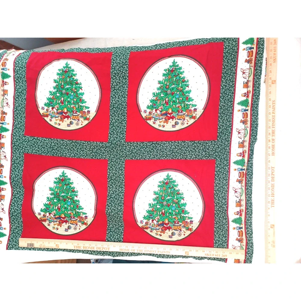 VTG Cranston Christmas Tree Fabric Panel 4 Pillow Blocks Quilt Cotton Panel